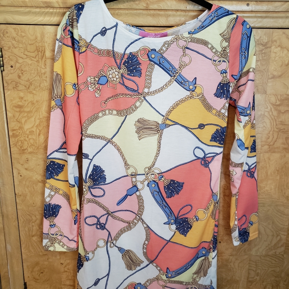 Horsebit Tassel print Mini dress/TunicTop